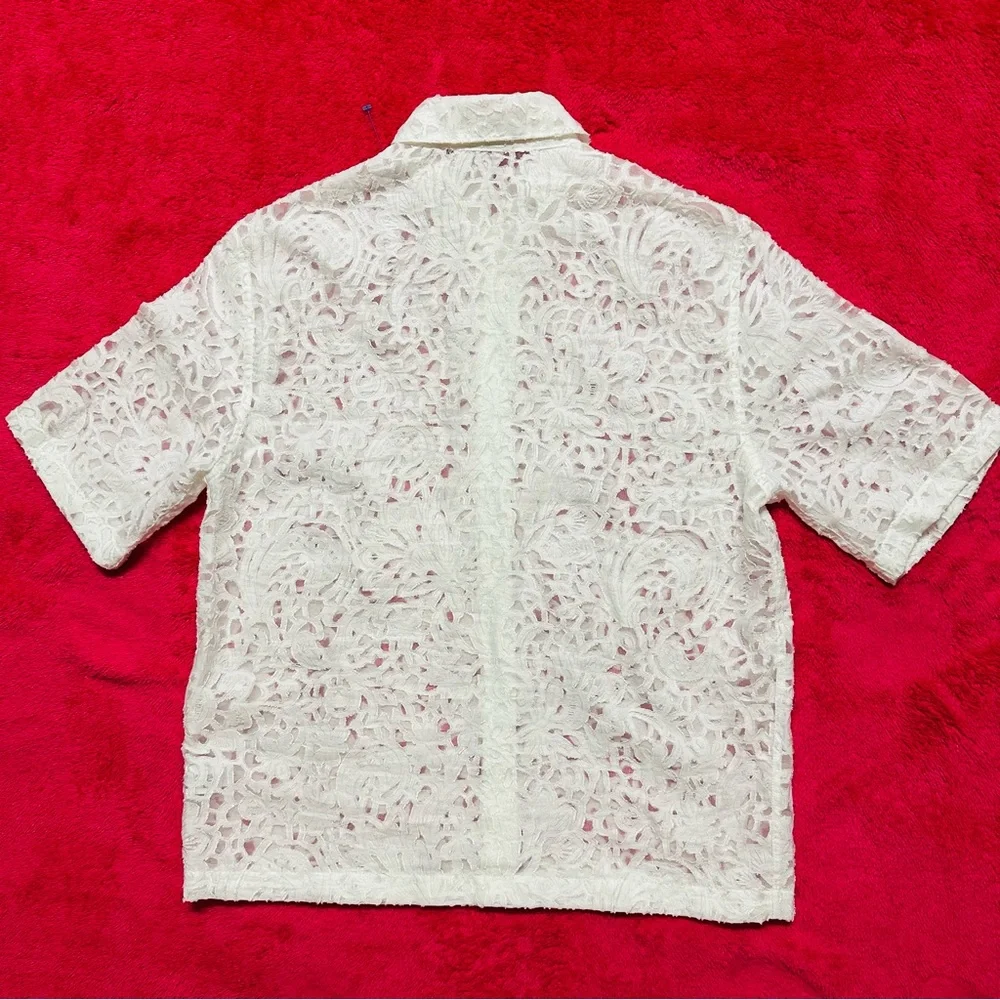 Zara Men's White Lace Button Down Shirt - Picture 2 of 8